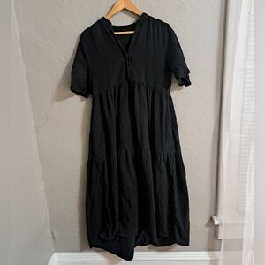 Quince Black Gauze Midi Dress